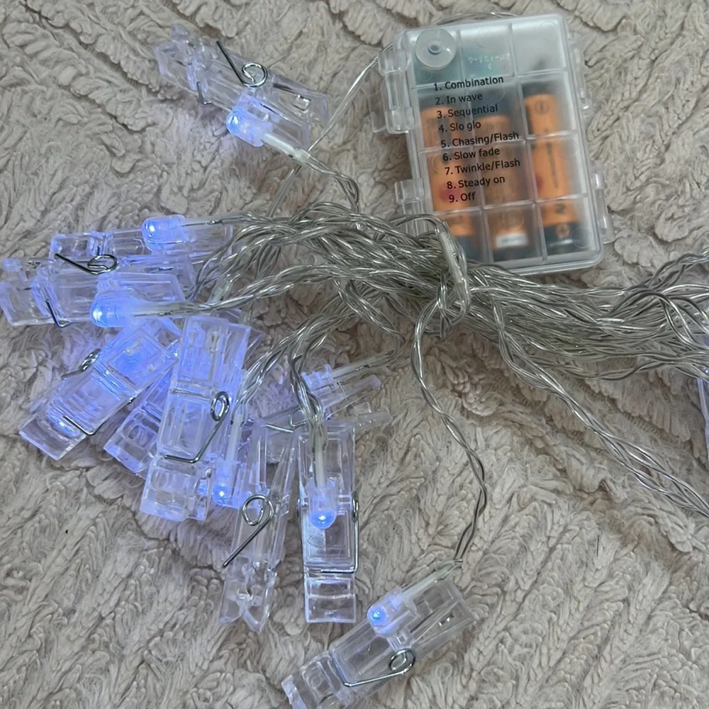 Photo clip string lights, multiple settings, white, New condition